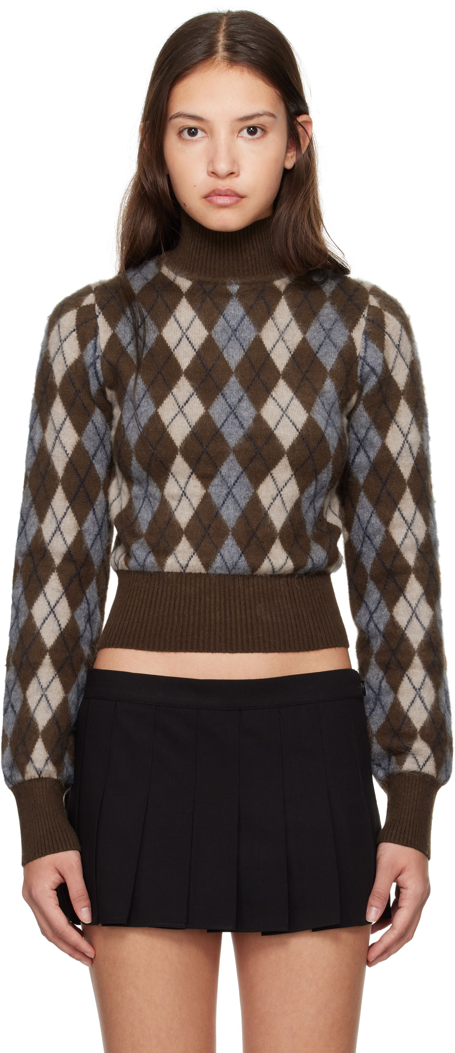 Sveter GUIZIO Guizio Delia Argyle Cropped Turtleneck Sweater Hnedá | H24603S047, 0