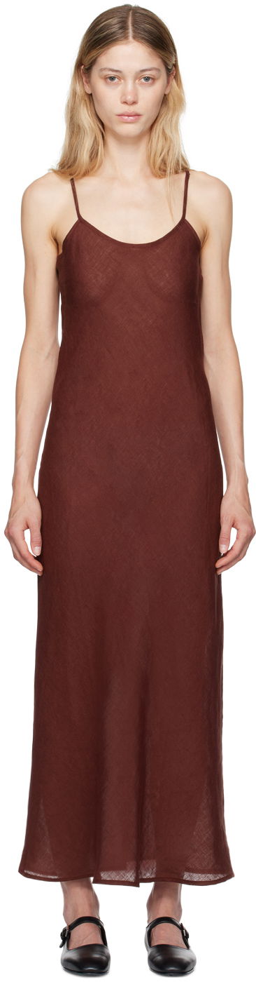Šaty Baserange Maxi Linen Dress Vínová | DRDY-LI-AU24, 0