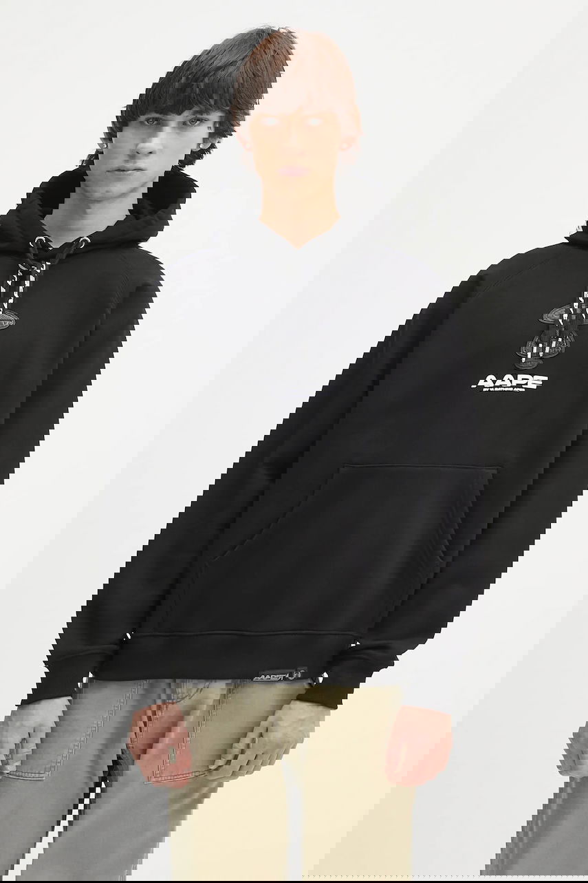 Mikina AAPE by A Bathing Ape Main Appliqué Hooded Sweatshirt Čierna | AAPSWMB357XXN, 0