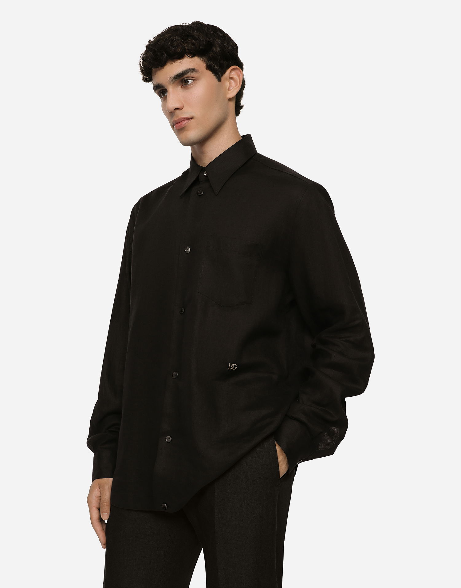 Košeľa Dolce & Gabbana Dolce & Gabbana Linen Shirt With DG Logo Čierna | G5KJ0TFU4IKN0000, 1