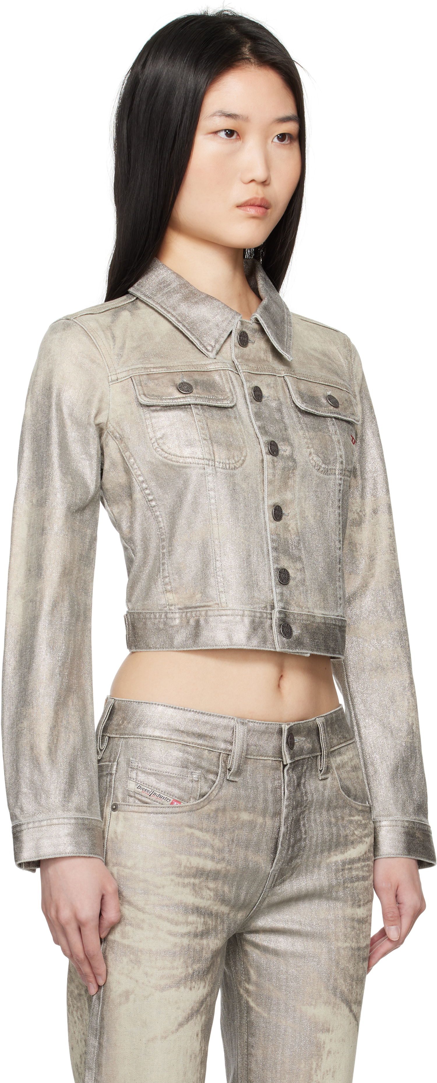 Džínsy Diesel Metallic Denim Crop Jacket Metalická | A14796 0CBCZ DE-SLIMMY-S1 VESTE, 1