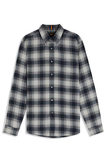 Košeľa BOSS Regular-fit Plaid Cotton Flannel Button-Down Shirt Šedá | 50549430