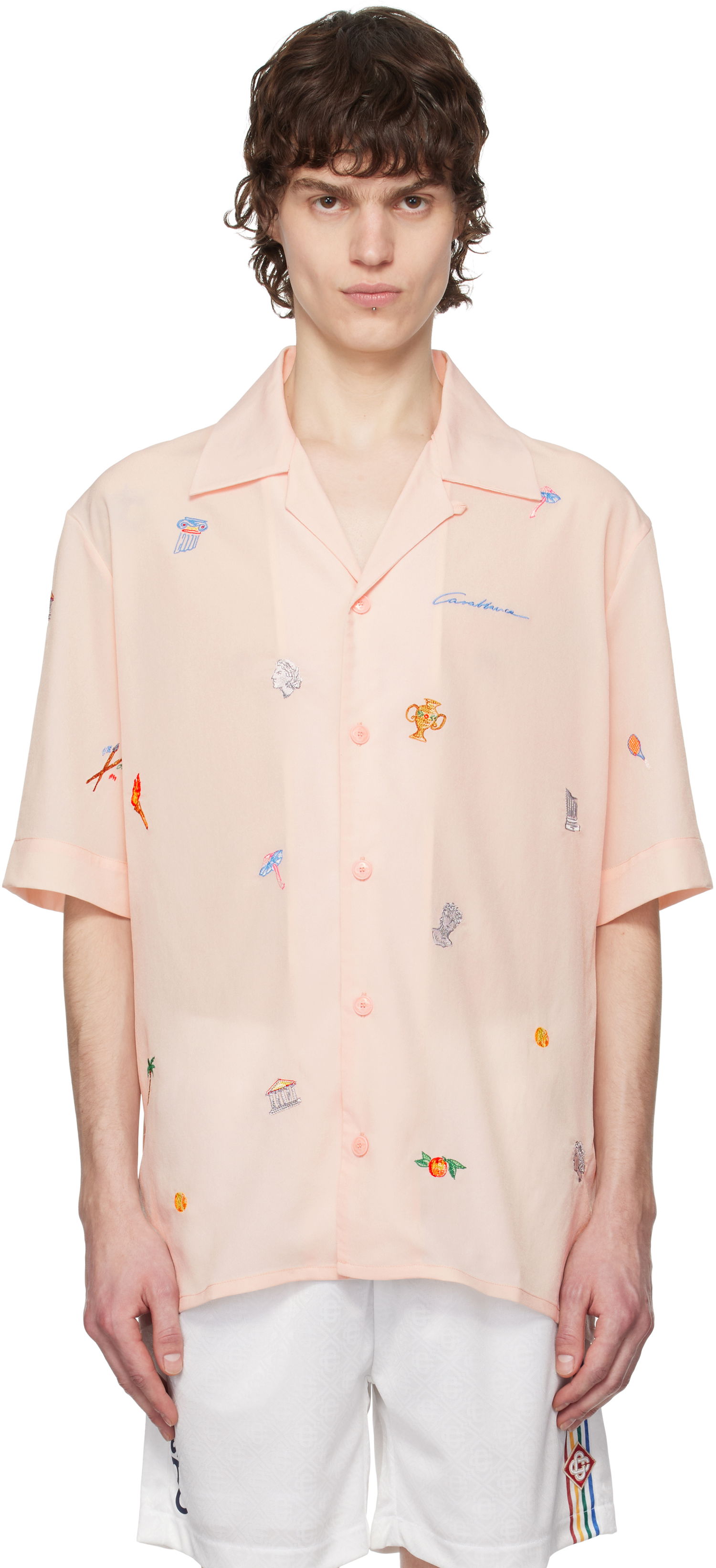 Košeľa Casablanca Casablanca Embroidered Motif Button-Up Shirt Ružová | U-MPS25-SH-082-01, 0