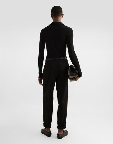 Polo tričko Dolce & Gabbana Dolce & Gabbana Long-Sleeved Interlock Jersey Polo Shirt with Laces Čierna | G8SR3TFUGFJN0000, 2