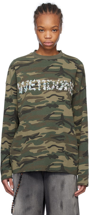 Tričko We11done We11done Sparkle Logo Camo Long Sleeve T-Shirt Zelené | WD-TT0-25-742-U-MX, 0