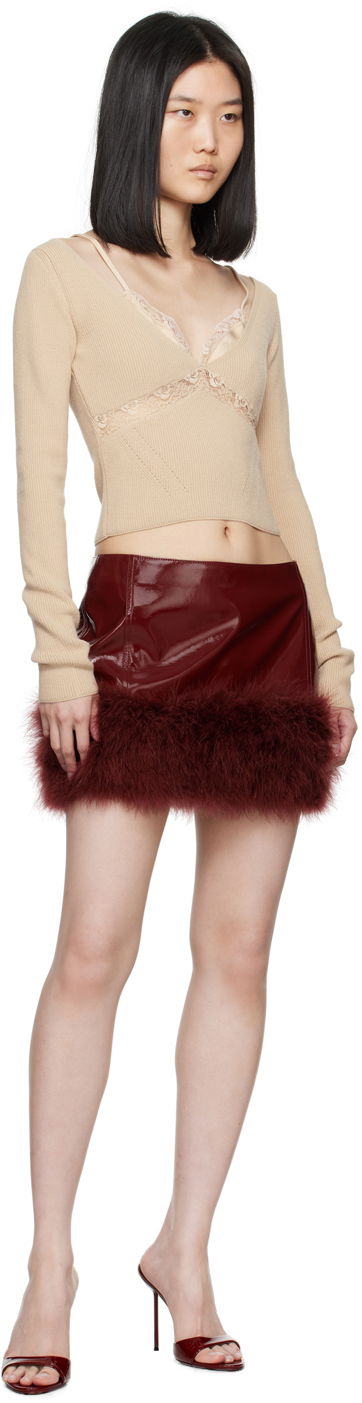 Crop Top Blumarine Lace Trimmed Knit Top Béžová | A422M460A, 3