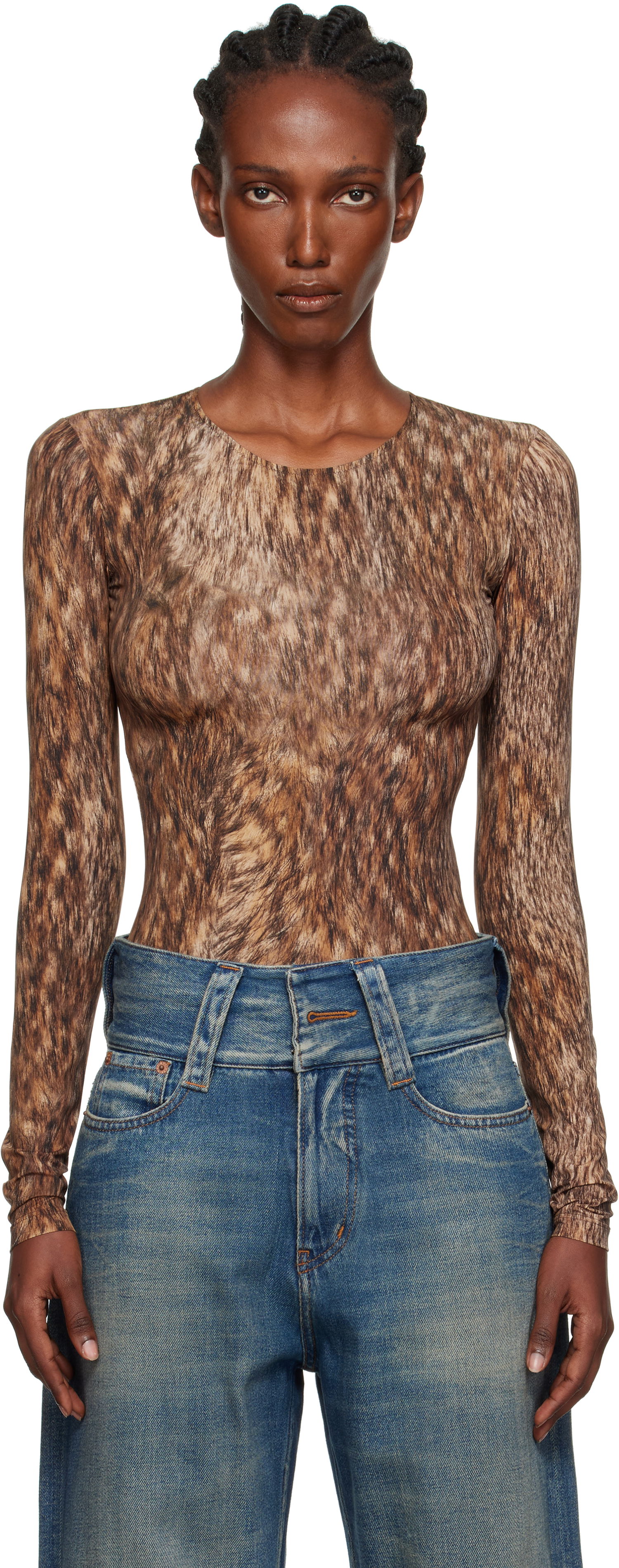 Body Maison Margiela MM6 Maison Margiela Printed Jersey Bodysuit Hnedá | S52NA0074 M20112, 0