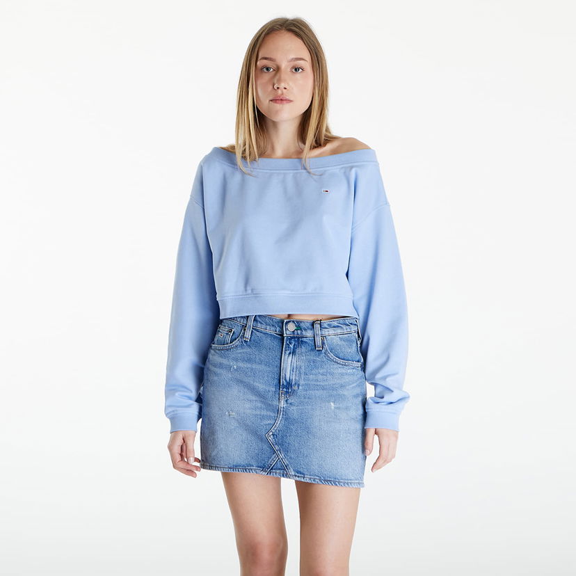 Mikina Tommy Hilfiger Cropped Off Shoulder Sweatshirt Tyrkysová | DW0DW17956 C3S