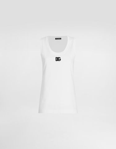 Tielko Dolce & Gabbana Dolce & Gabbana Oversize Jersey Tank Top with DG Logo Embroidery Biela | F8M64ZGDCYDW0800, 0