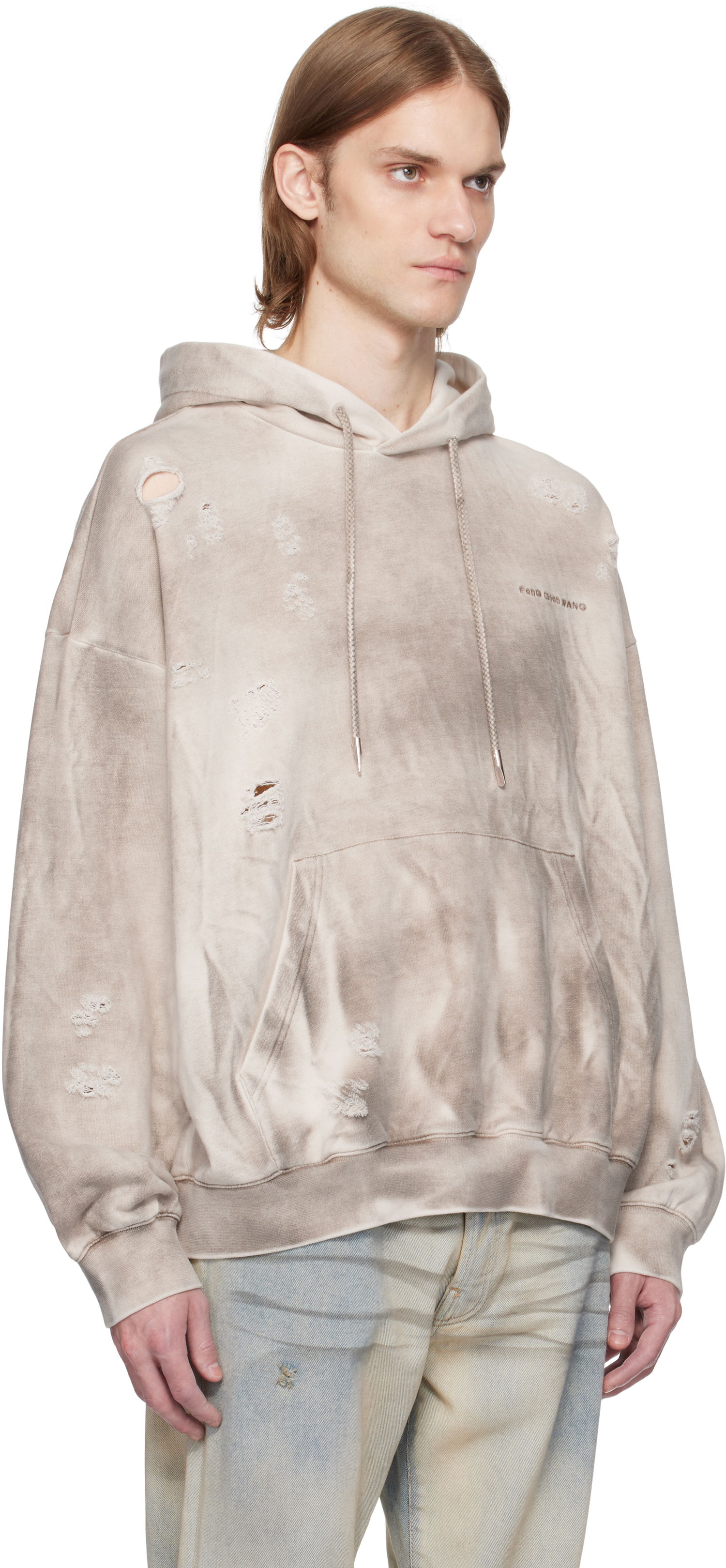 Mikina Feng Chen Wang Feng Chen Wang Sandwashed Ripped Hoodie Béžová | FUS19HD03, 1
