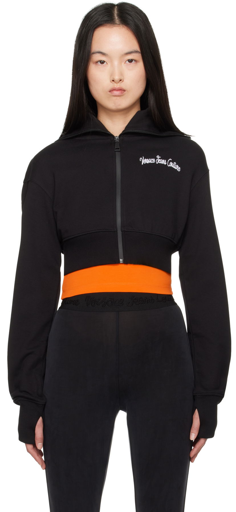 Mikina Versace Versace Jeans Couture Embroidered Logo Crop Zip Hoodie undefined | E78HAIC08_ECF00C