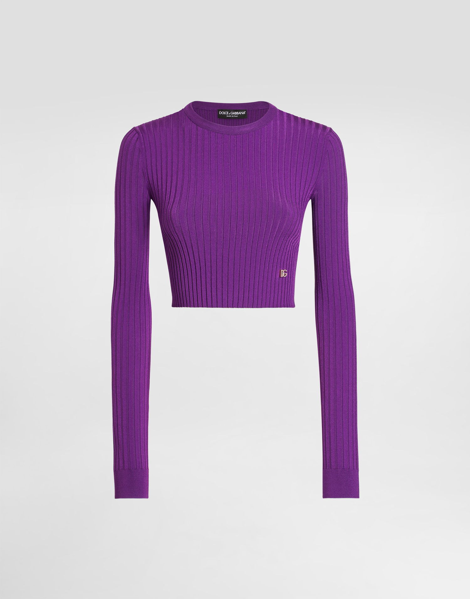 Sveter Dolce & Gabbana Dolce & Gabbana Cropped Ribbed Viscose Sweater Fialová | FXXAOTJFMZYF0373, 0