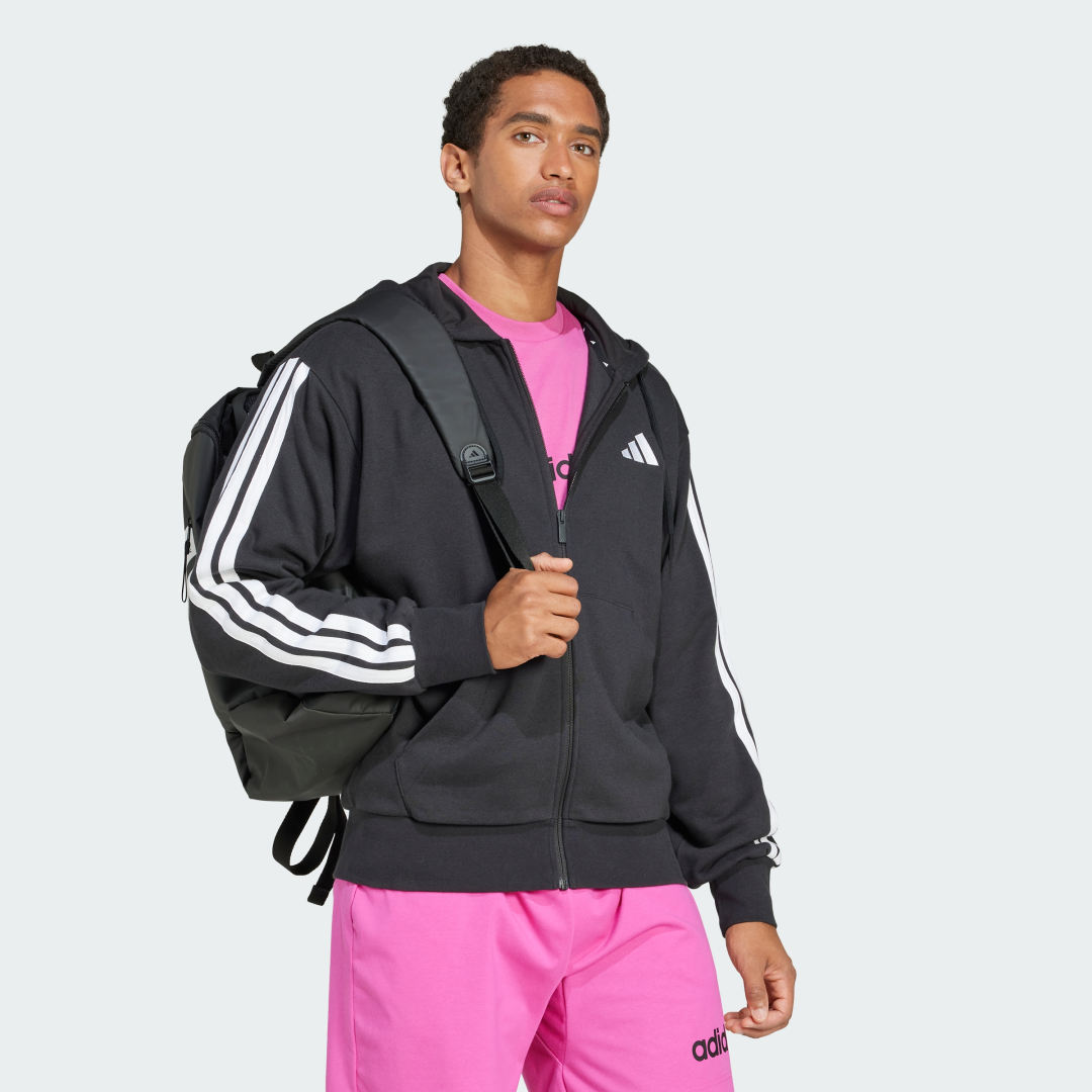 Mikina adidas Performance 3-Stripes Full-Zip Terry Hoodie Čierna | JD1877, 1