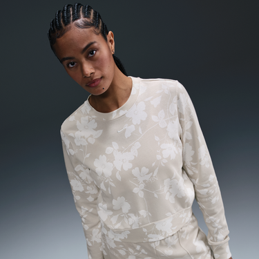 Sveter Nike Nike Sportswear Chill Terry Crew Sweatshirt with Floral Print Béžová | HQ5708-104, 4