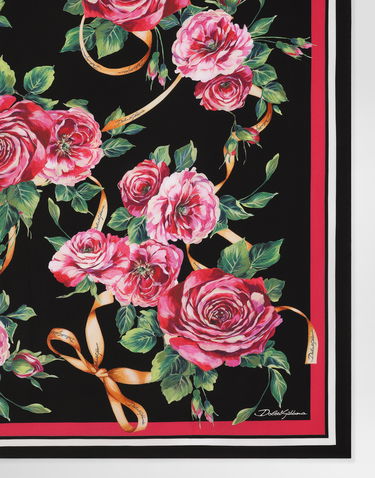 Šál Dolce & Gabbana Dolce & Gabbana Rose-Print Silk Twill Square Scarf Rôznofarebný | FN090RGDCUJHD5JA, 3