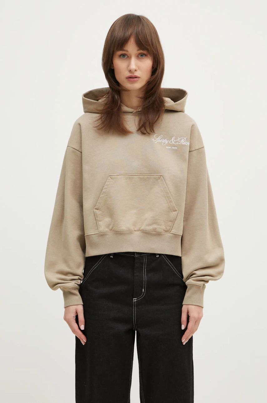 Mikina Sporty & Rich Sporty & Rich Vendome Script Embroidered Cropped Hoodie Béžová | ST074516232GY15, 0