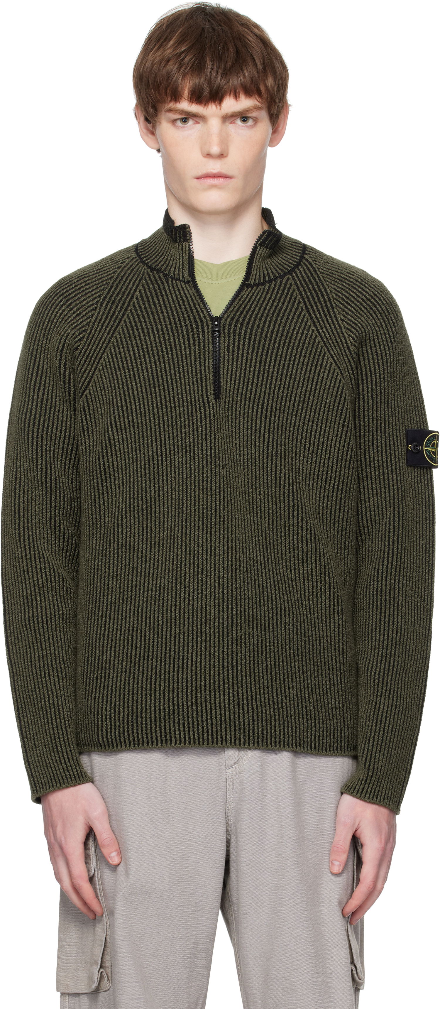 Sveter Stone Island Stone Island Full Rib RWS Wool Quarter-Zip Sweatshirt Zelené | K2S15 5100024 S00L7, 0