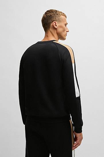 Sveter BOSS Cotton Terry Sweatshirt with Contrast Panels Čierna | 50535787, 1