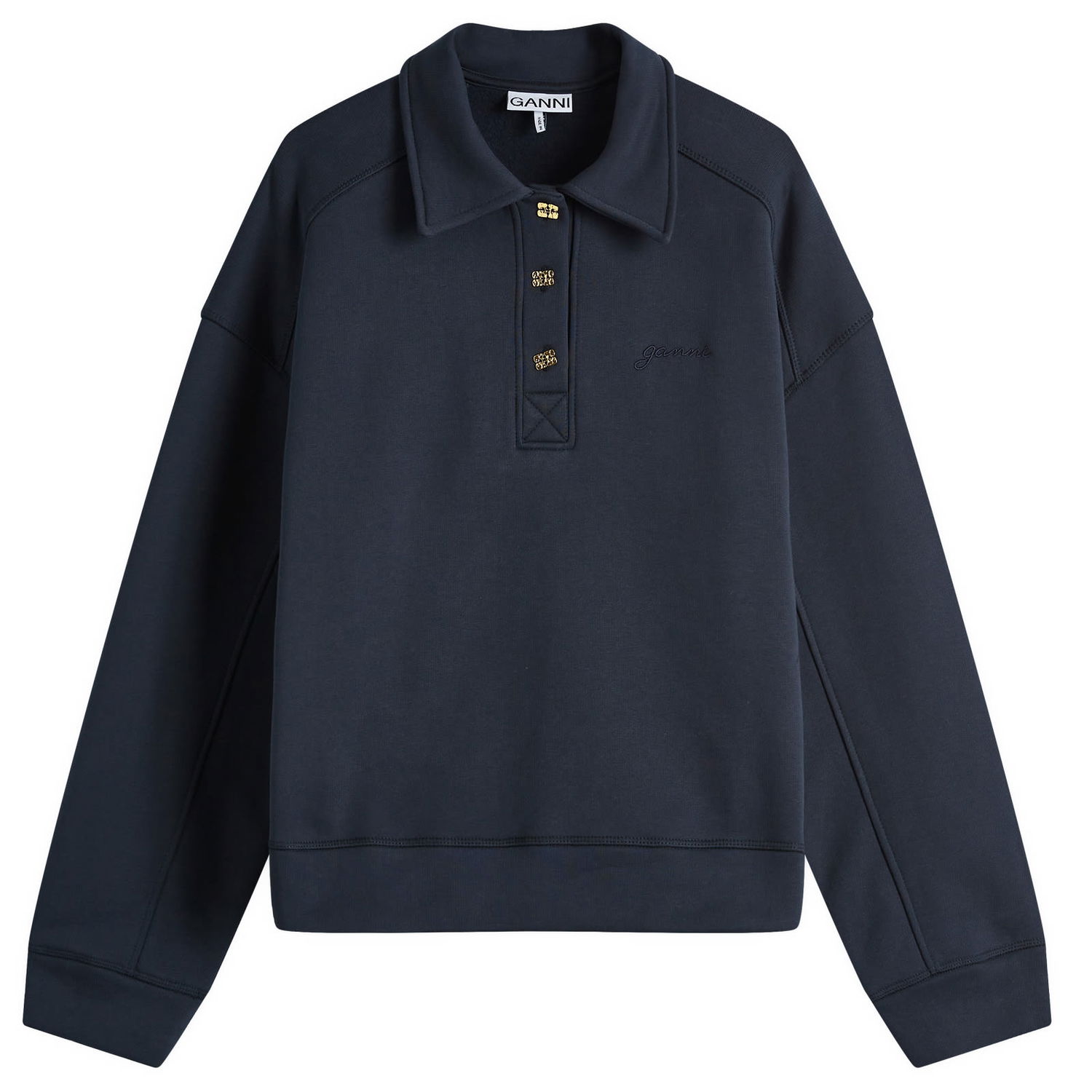 Mikina GANNI Fleece Polo with Drop Shoulders Čierna | T4073-683, 0