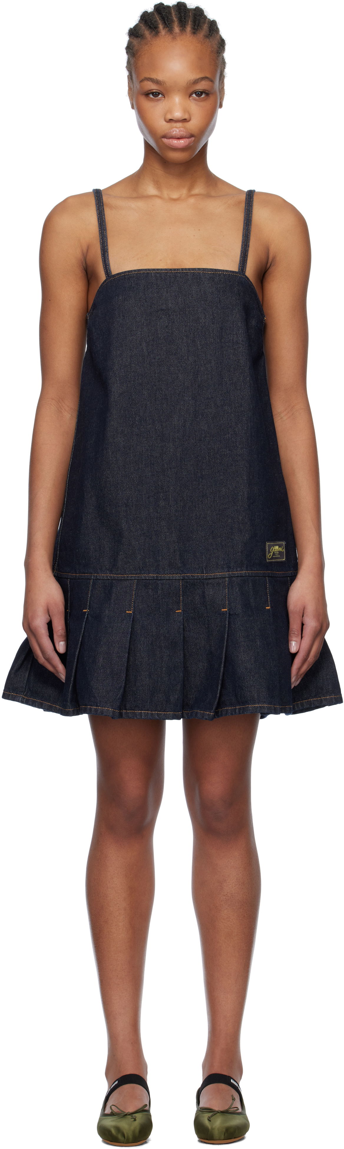 Šaty GANNI GANNI Denim Pleated Mini Dress Modrá | J1622, 0