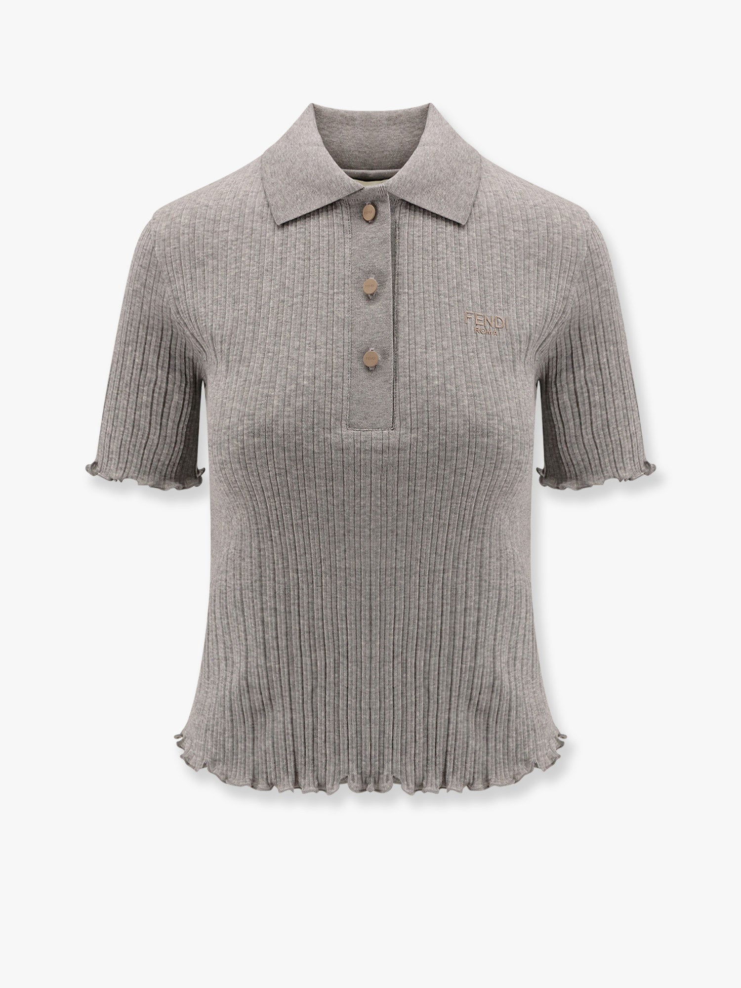 Polo tričko FENDI Fendi Women's Ribbed Polo Shirt Šedá | FS9713ASMJF1RX3, 0