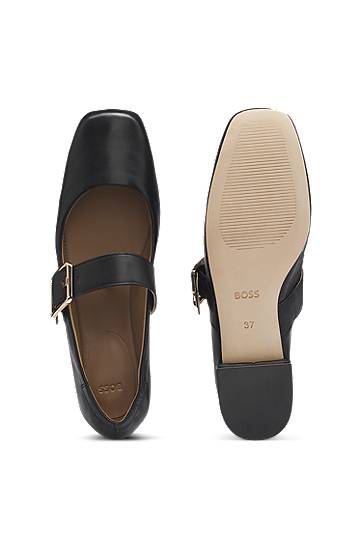 Doplnky BOSS Leather Ballerina Pumps with Buckled Strap Čierna | 50548547, 1