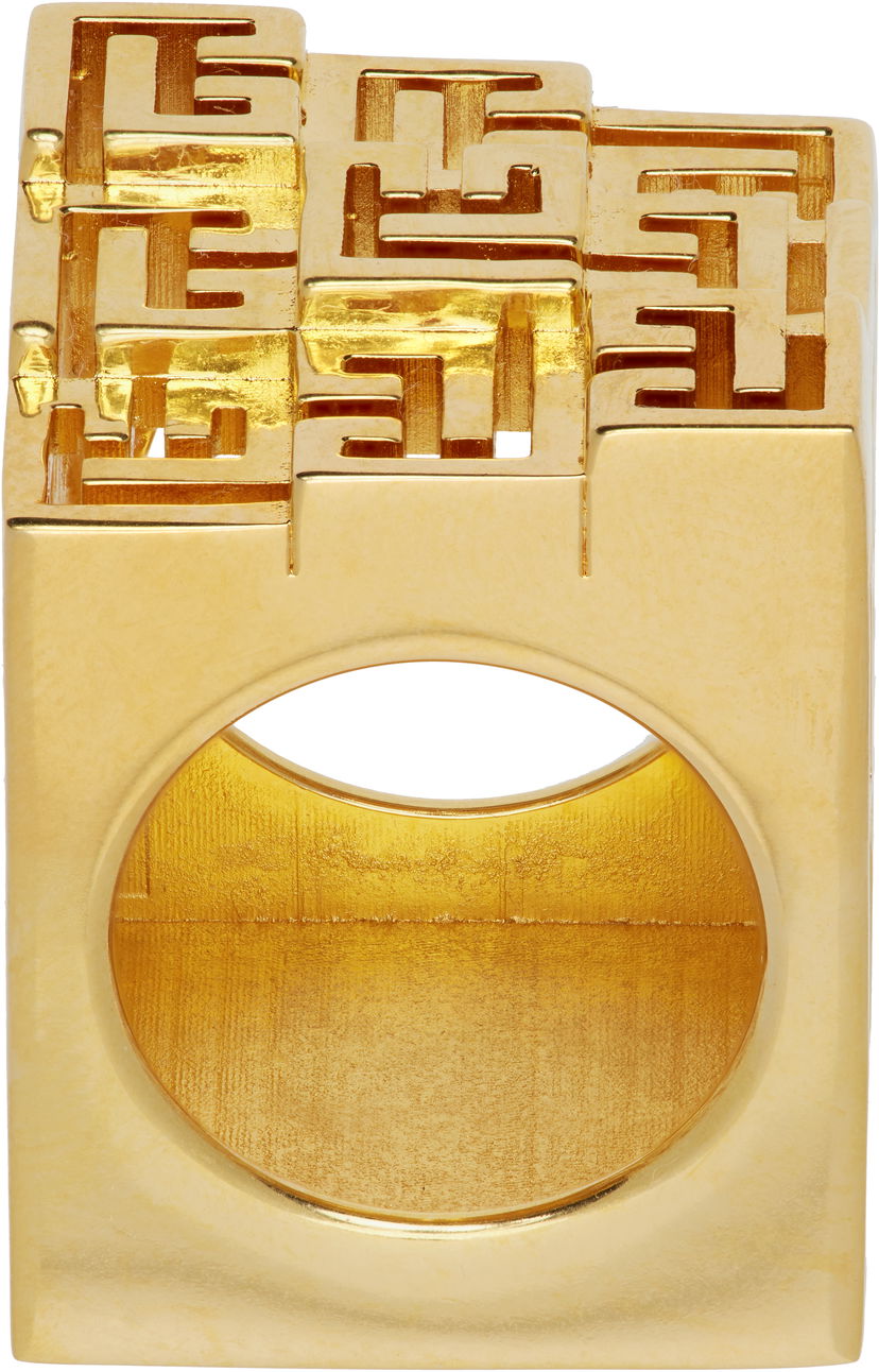 Prsteň Balmain Chunky Geometric 3D Multi 'PB' Ring Žltá | GN1XR582MBRA