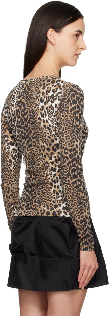 Tričko GANNI Leopard Rib Long Sleeve T-shirt Rôznofarebný | T4367, 2