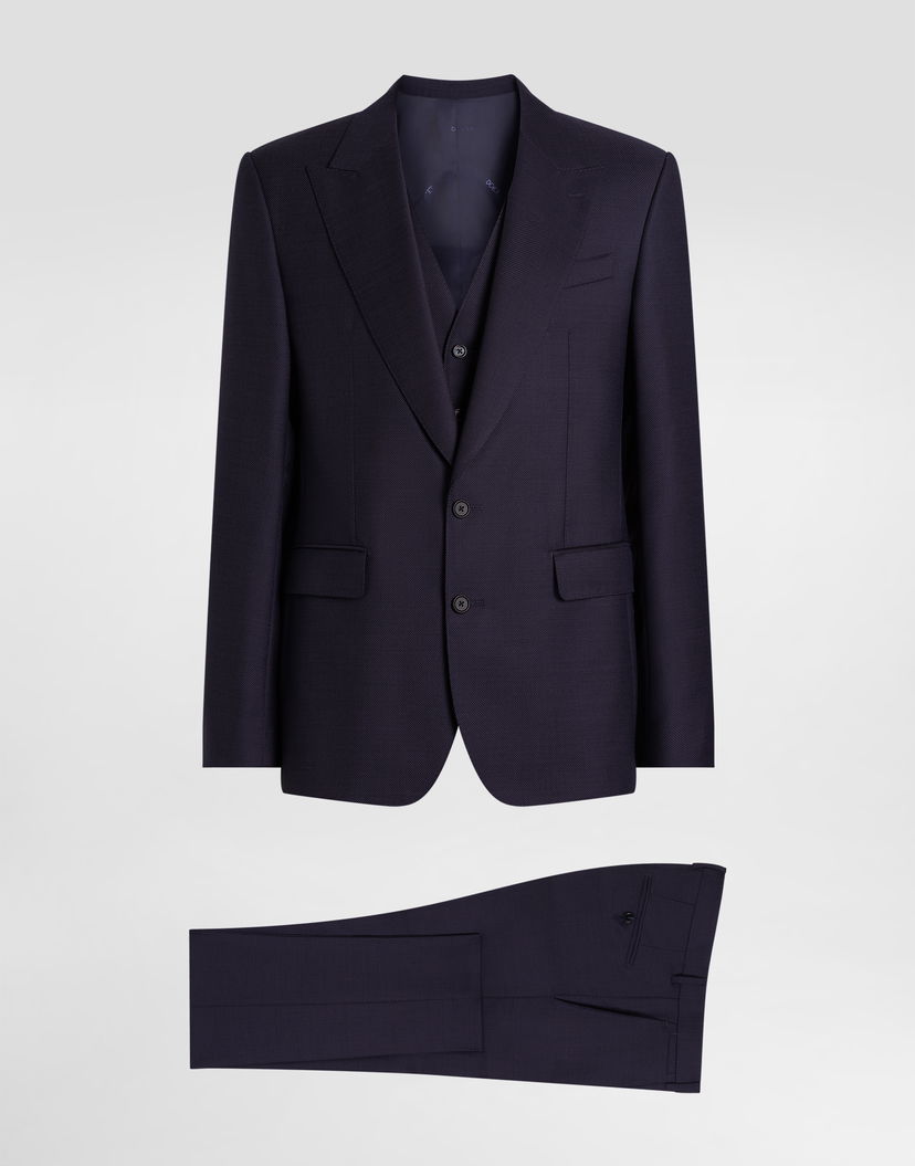 Súprava Dolce & Gabbana Dolce & Gabbana Single-Breasted Micro-Patterned Three-Piece Suit Navy | GK02XTFM2GSS8031
