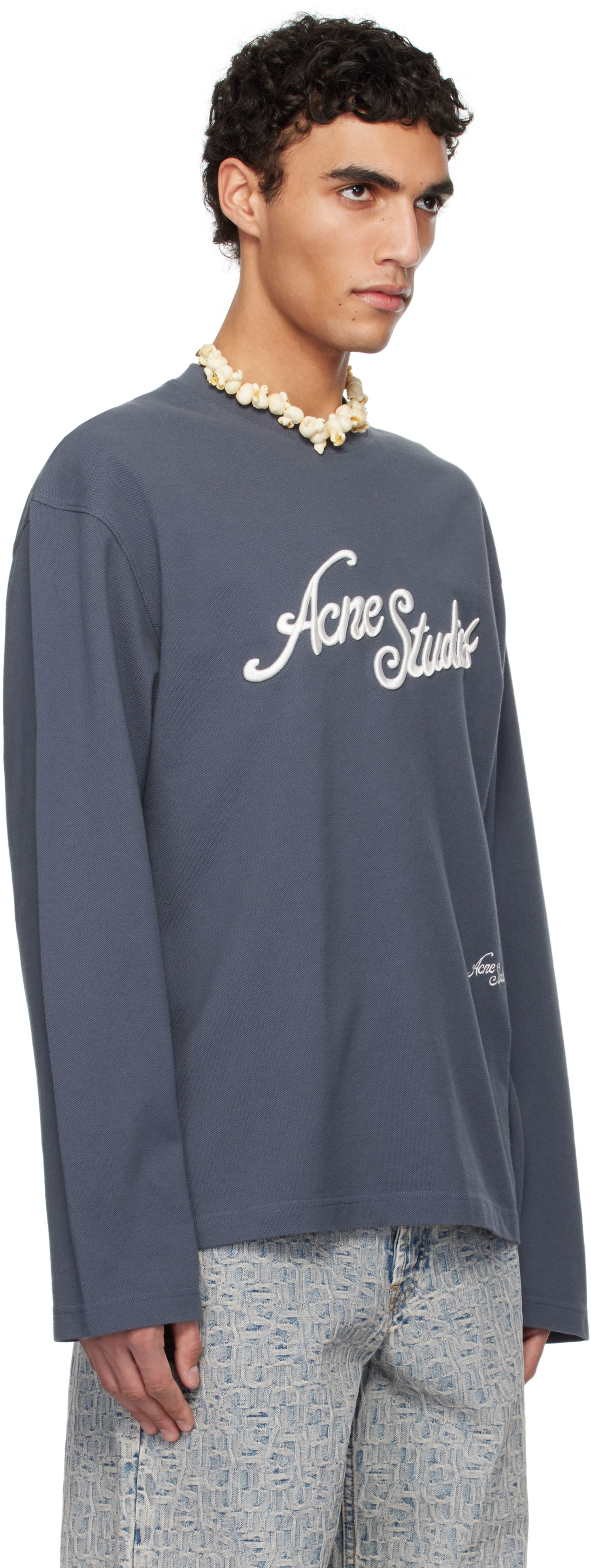 Sveter Acne Studios Acne Studios Logo Long Sleeve T-Shirt Modrá | CL0339-, 1
