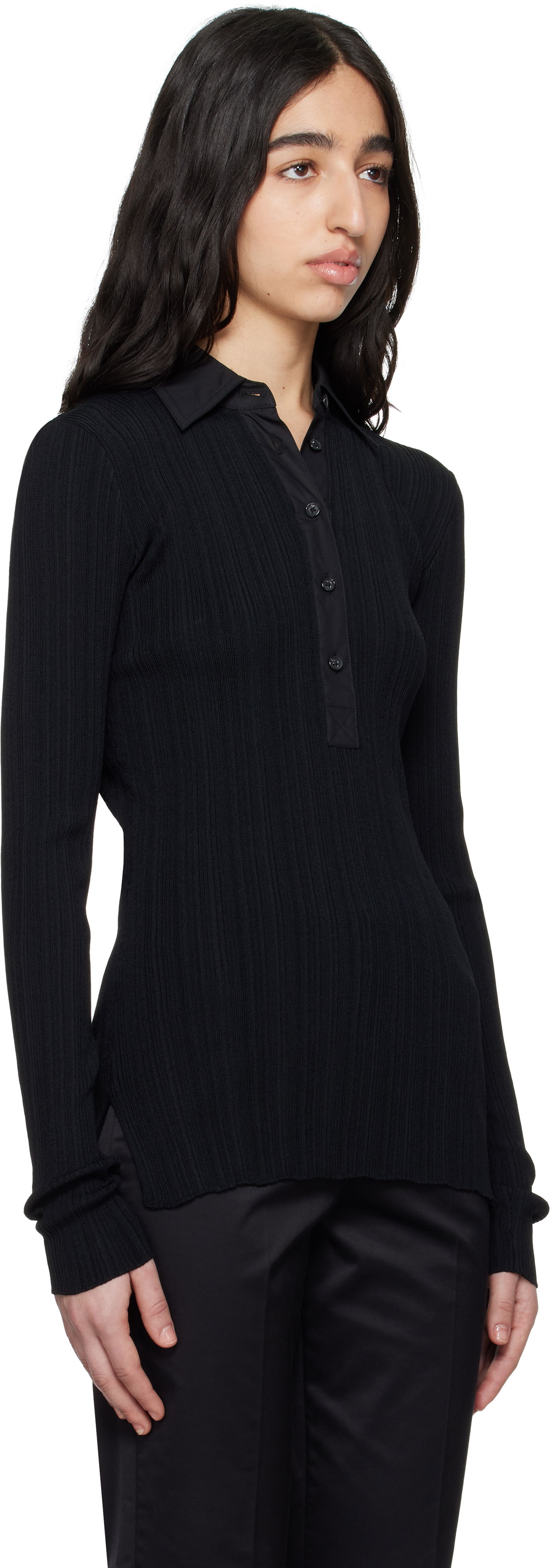 Polo tričko TOTEME TOTEME Half-Placket Knit Top Čierna | 252-WRT0453-YA0044, 1