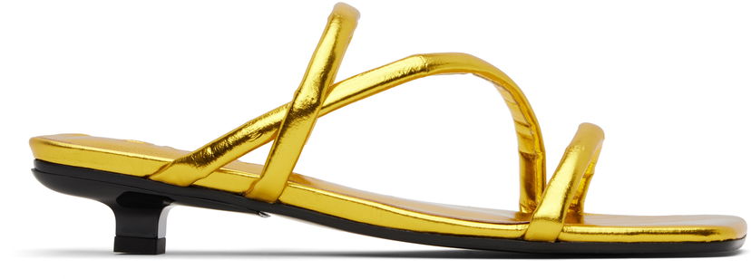 Starostlivosť o obuv BY FAR BY FAR Morena Eel Embossed Metallic Leather Heeled Sandals Žltá | MWFHO015CL035ME033PL