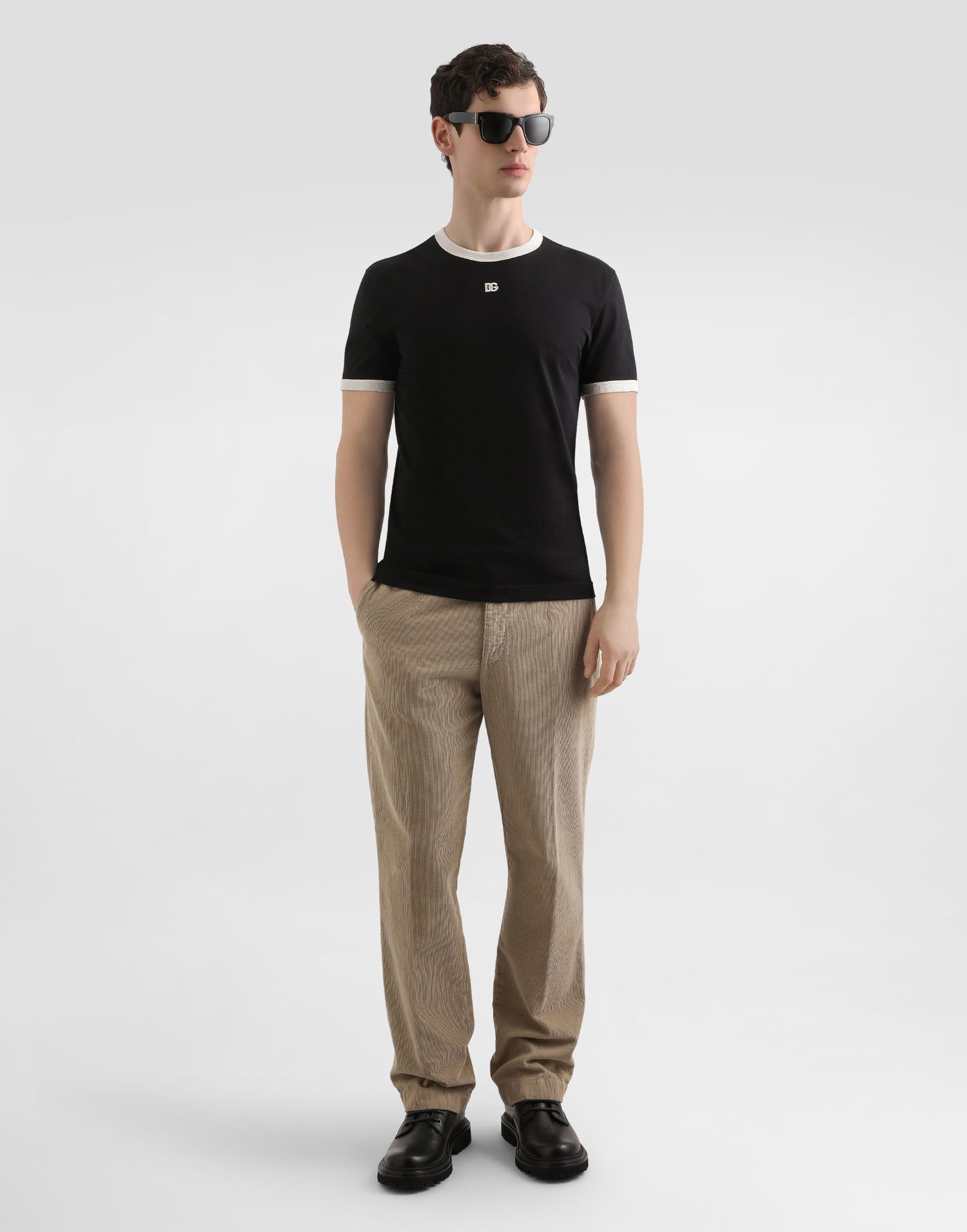 Tričko Dolce & Gabbana Cotton Ringer T-shirt with DG Logo Embroidery Čierna | G8PV1ZG7PJ4N0000, 1