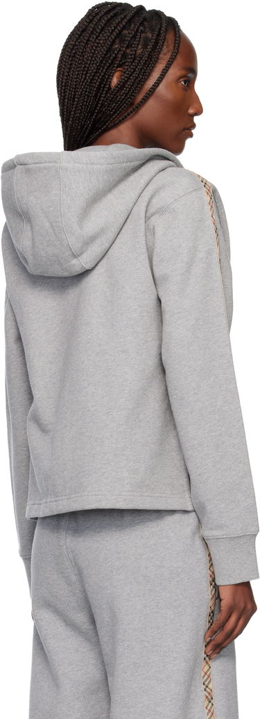 Mikina Burberry Check Trim Cotton Zip Hoodie Šedá | 8118973, 2