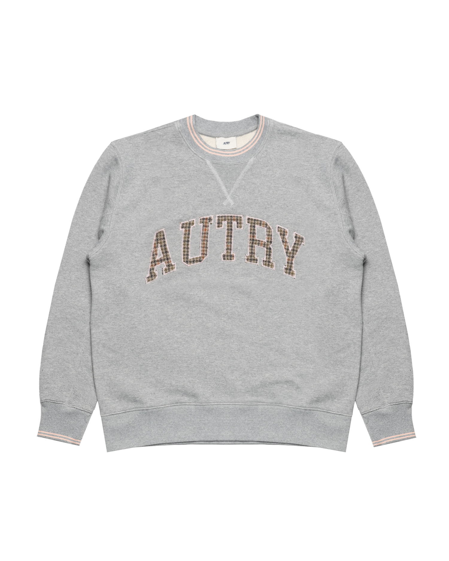 Mikina Autry Crew Neck Plaid Appliqué Sweatshirt with Striped Rib Trims Šedá | SWPMU4HX, 0