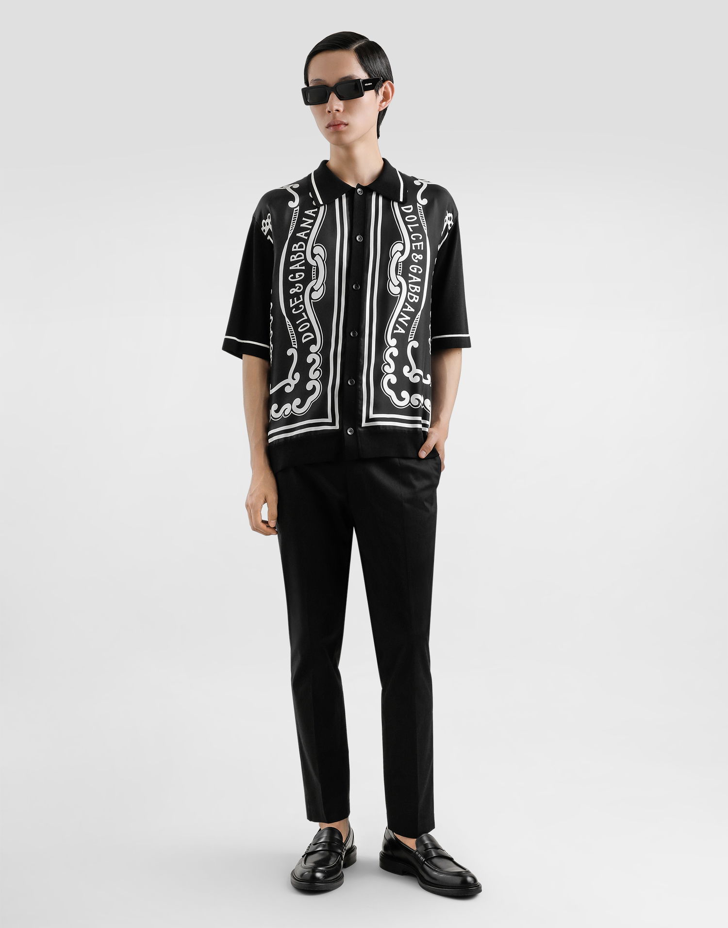 Košeľa Dolce & Gabbana Silk And Cotton Shirt With Bandana Print Čierna | GXV90TJFMKTHN9OA, 1