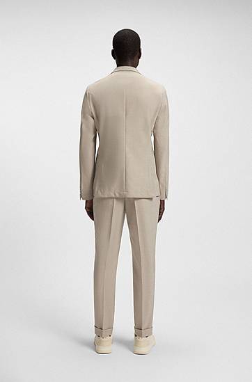 Bunda BOSS BOSS Double-Breasted Micro-Patterned Virgin Wool Blazer Béžová | 50553881, 1