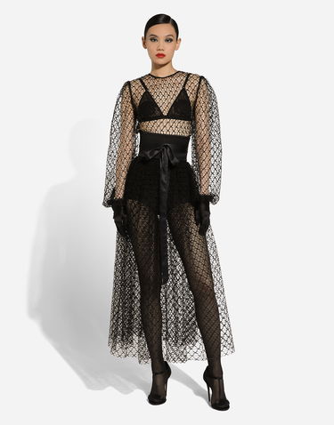 Šaty Dolce & Gabbana Dolce & Gabbana Calf-Length Mesh Dress with Belt Čierna | F6JOITILMBEN0000, 1