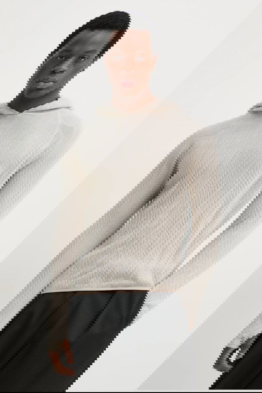 Mikina HELIOT EMIL Lightweight Wavy Textured Wool Hoodie Béžová | SS25.M.07.070.ST18, 0