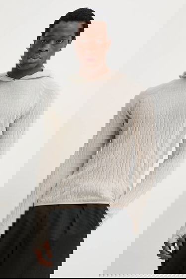 Mikina HELIOT EMIL Lightweight Wavy Textured Wool Hoodie Béžová | SS25.M.07.070.ST18, 0