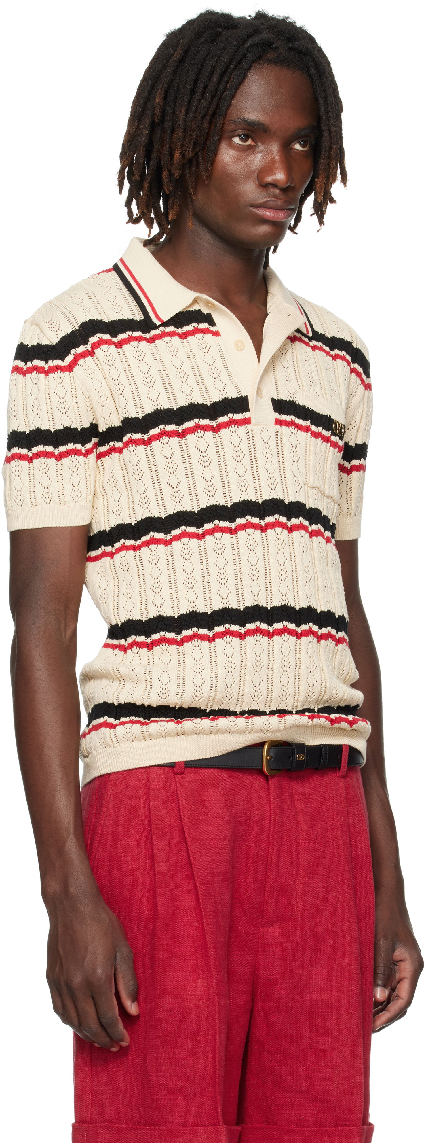 Polo tričko Valentino Valentino Striped Knit Polo Béžová | 7V3KP03XB0S, 1