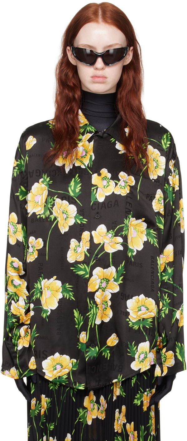 Košeľa Balenciaga Floral Shirt Čierna | 681631 TPL45, 0