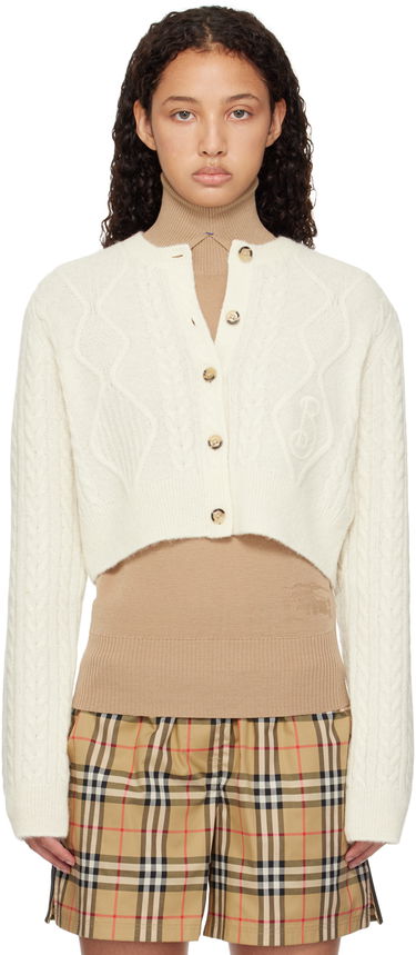 Sveter Burberry Burberry Cropped Aran Wool Blend Cardigan Biela | 8097967, 0