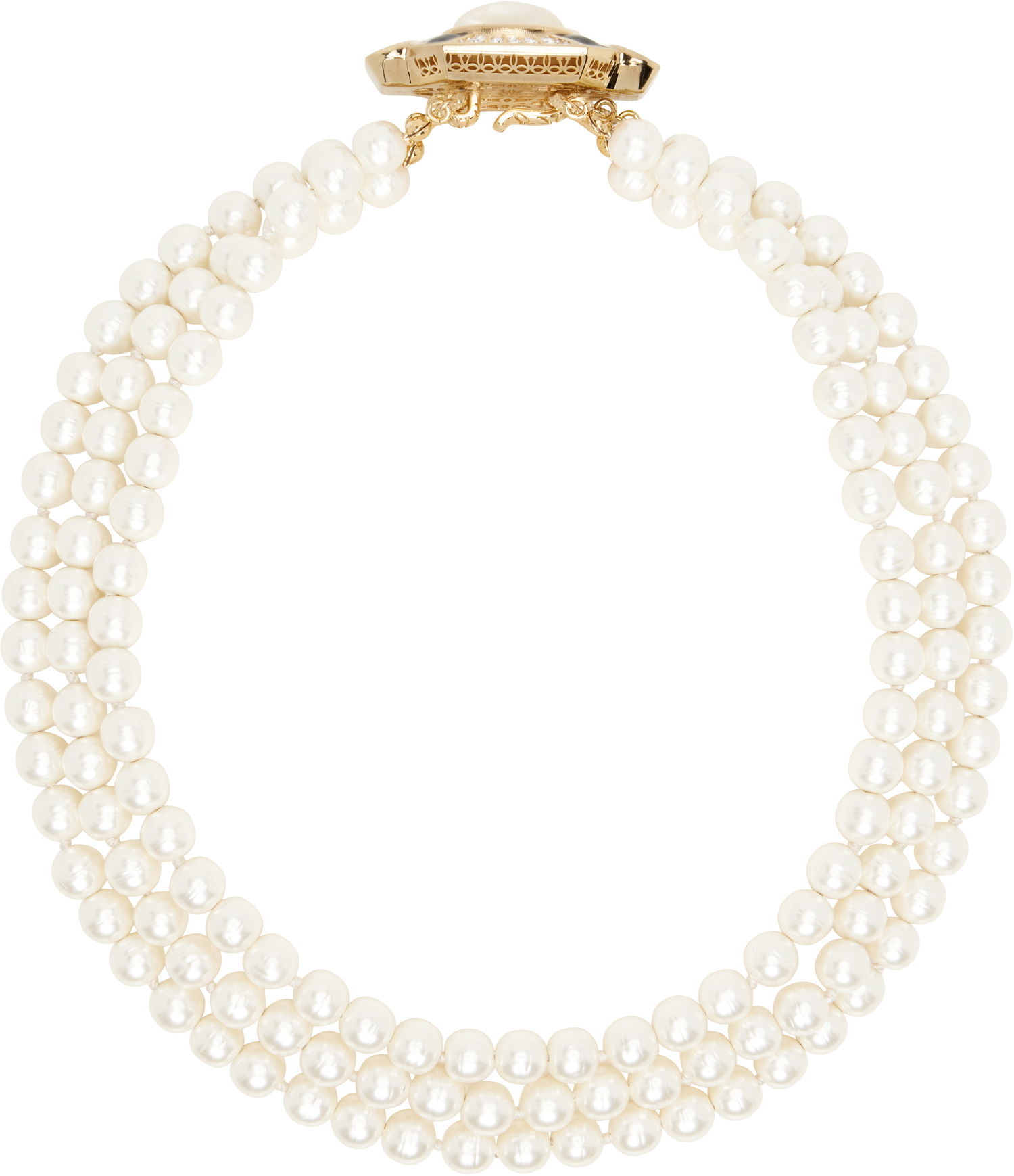 Náhrdelník Valentino Valentino Garavani Triple Strand Pearl Necklace with Gold-Tone and Mother-of-Pearl Clasp Metalická | 6W2J0Y28NBS, 0