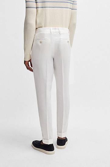 Nohavice BOSS Regular-Fit Linen Trousers Biela | 50539495, 1