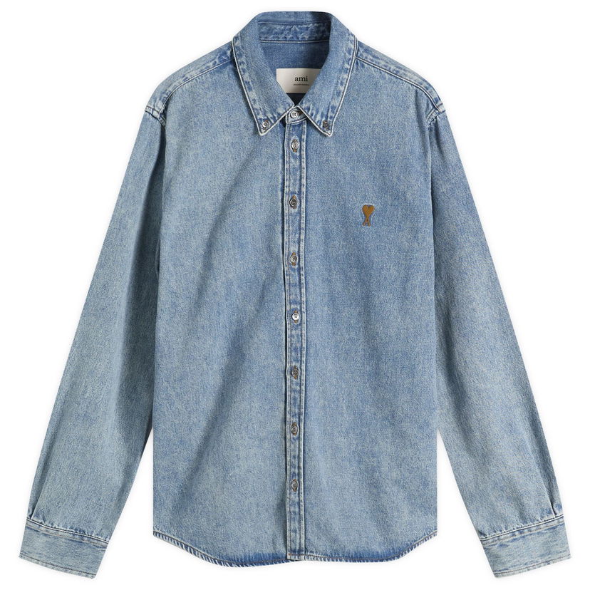 Košeľa AMI AMI Paris Light Denim Shirt, Size Large Modrá | H25USH786-DE0056-480H25