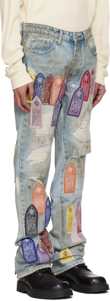Džínsy Who Decides War Who Decides War Patched Distressed Jeans Modrá | 1120920030SS25, 1