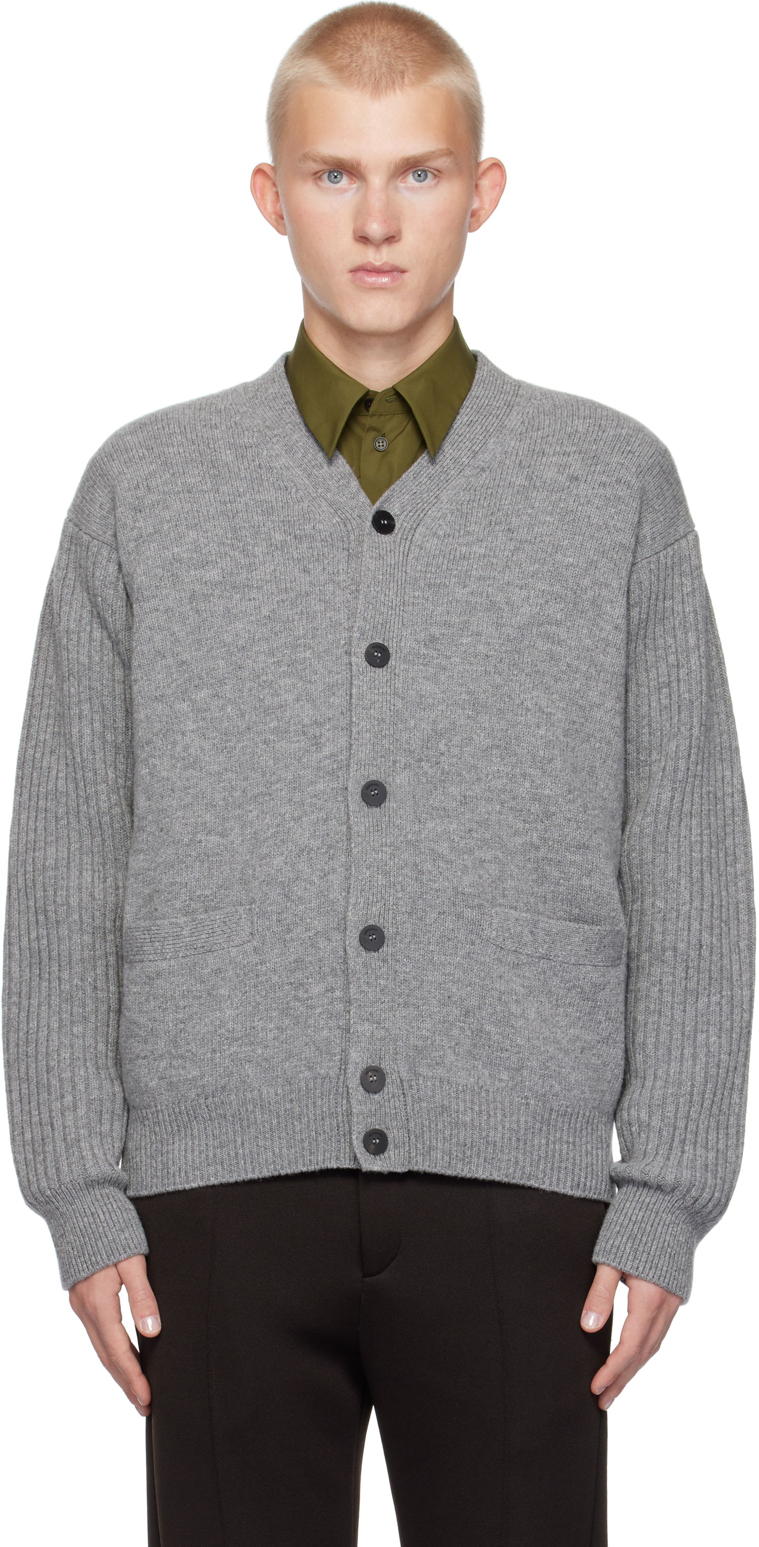Sveter FERRAGAMO Ribbed Sleeve Cardigan Šedá | 776383, 0