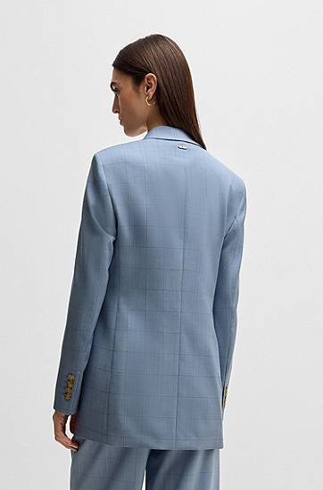Bunda BOSS BOSS Checked Virgin Wool Double-Breasted Blazer Modrá | 50530606, 1