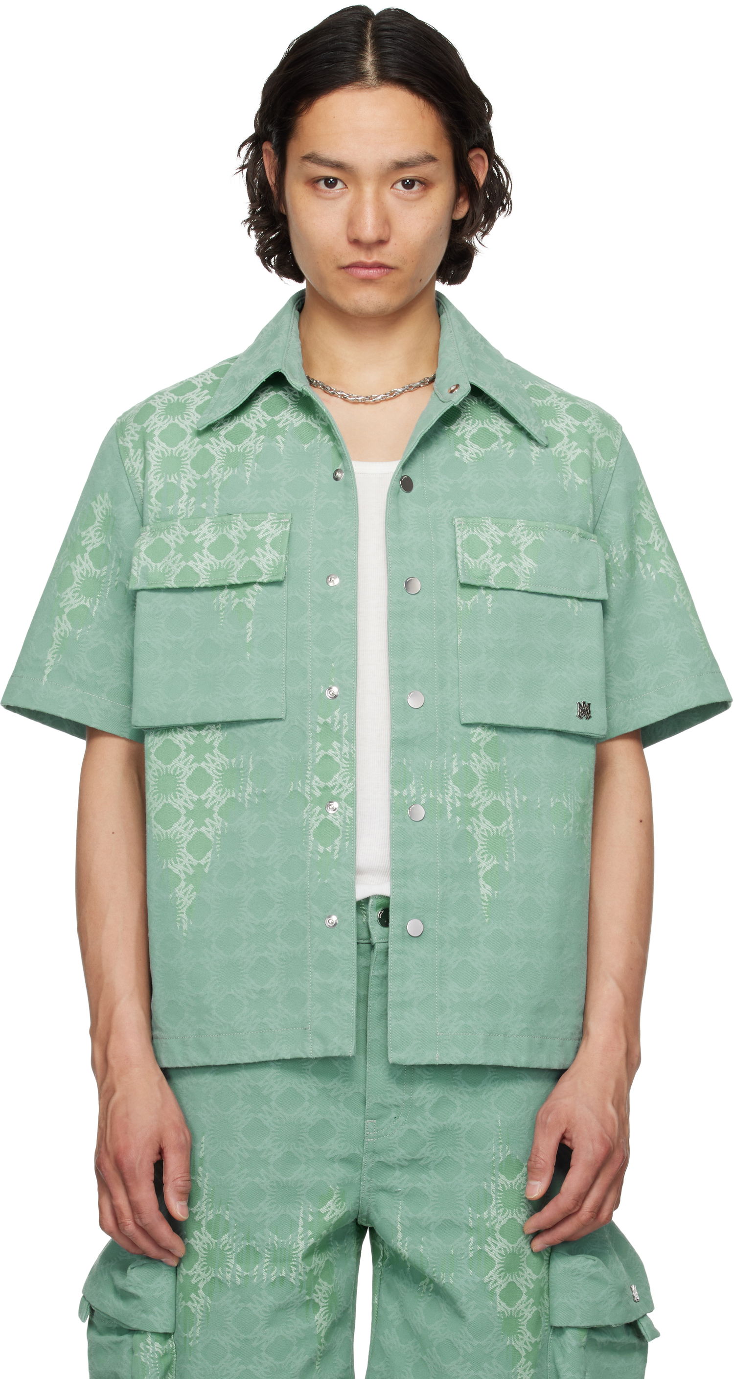 Košeľa AMIRI Amiri MA Quad Bleached Short Sleeve Shirt Zelené | AMDNIR1031, 0